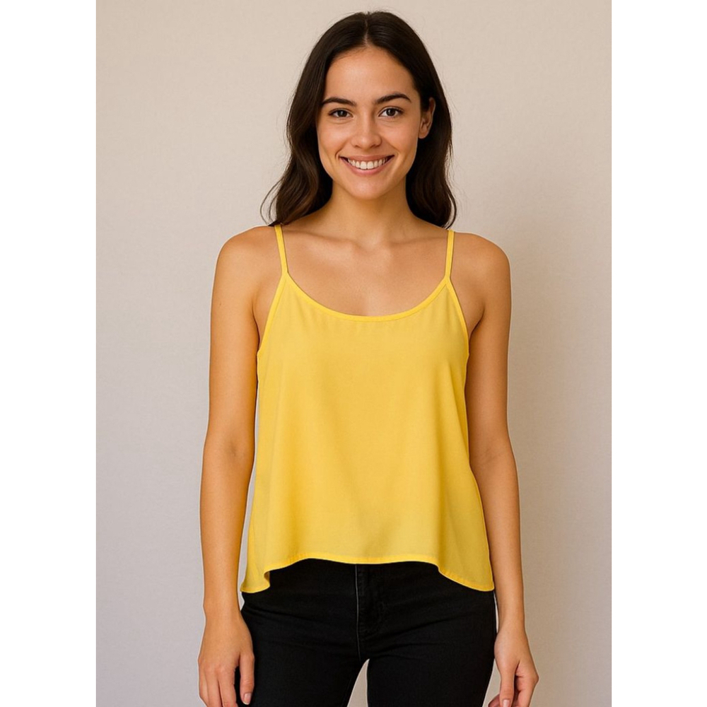 Yellow Button-Down Cami Top with Front Knot – Size XL (12)
